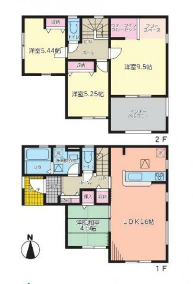 区画図 2号棟　水廻りをまとめた間取りは家事動線を短くし生活をスムーズにします！