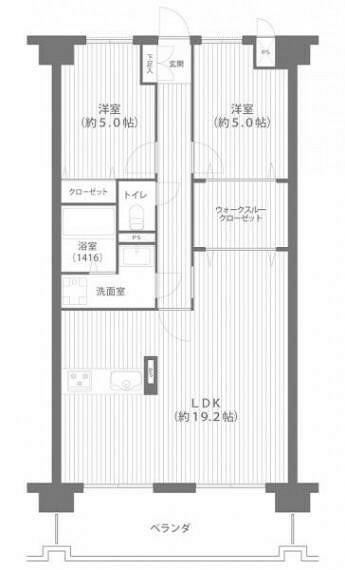 間取り図 70.15平米のリビングダイニング広めの2LDK＋ウォークスルークローゼット