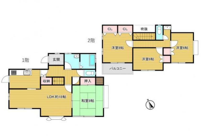 間取り図 【間取図】間取りは5LDKのお家。1階に和室があると来客の差便利ですね。2階にもトイレと洗面台があるので安全かつ便利ですね。