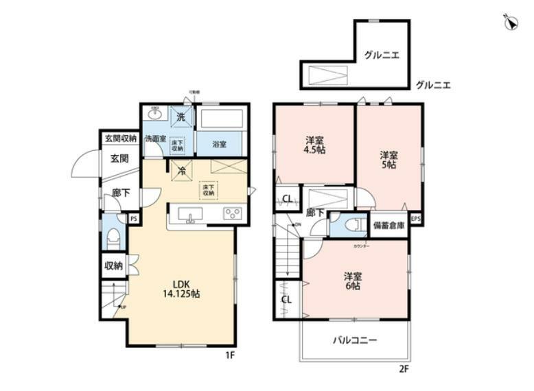 1階LDKは折り上げ天井を採用しお洒落な空間に＾＾ 2階には3洋室と、廊下上部から出入りのできるグルニエ付き＾＾