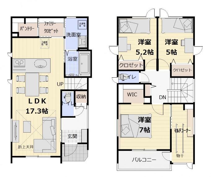 間取り図 （No.1間取）毎日の暮らしを快適にするファミリークロゼット＋パントリー＋マルチコーナー付き。暮らしやすさにこだわりました。