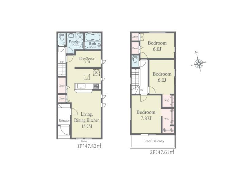 間取り図 リビング収納＋2WIC＋3帖フリースペース 居住空間を広々確保できるゆとりの間取り