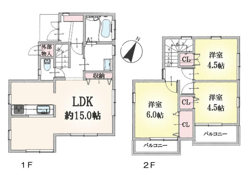間取り図 LDK3面採光につき、陽当り・通気性共に良好＾＾プライバシー確保できる2面バルコニー！全居室収納付き！