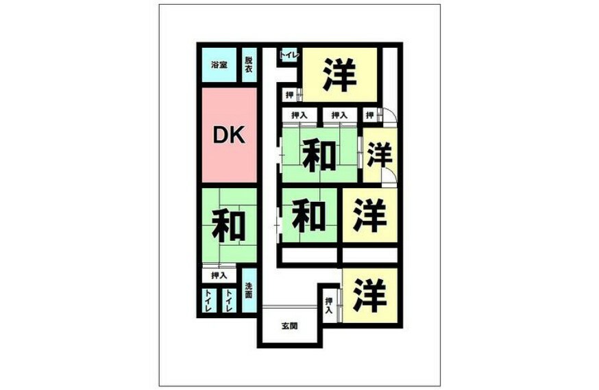 間取り図 6DK、平屋建て、南庭【敷地面積116.52m2（35.24坪）】