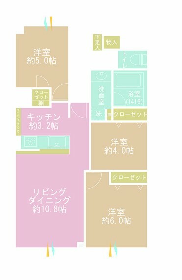 間取り図 3LDK、専有面積65.83m2、バルコニー面積7.56m2