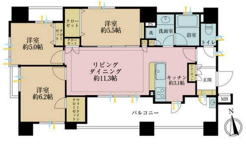 間取り図 3LDK、専有面積70.02平米、バルコニー面積14.19平米