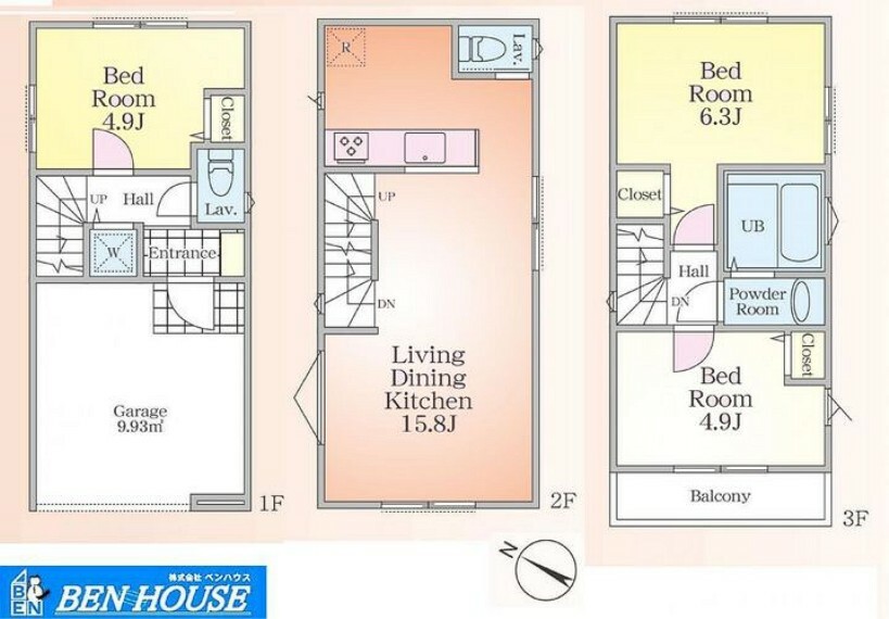 間取り図 間取図（C棟）・浴室換気乾燥暖房機付きシステムバスはお手入れもしやすいですね・各居室収納完備でどちらのお部屋もスッキリと片付きます・TVモニタインタフォンで来客を確認してから対応できます