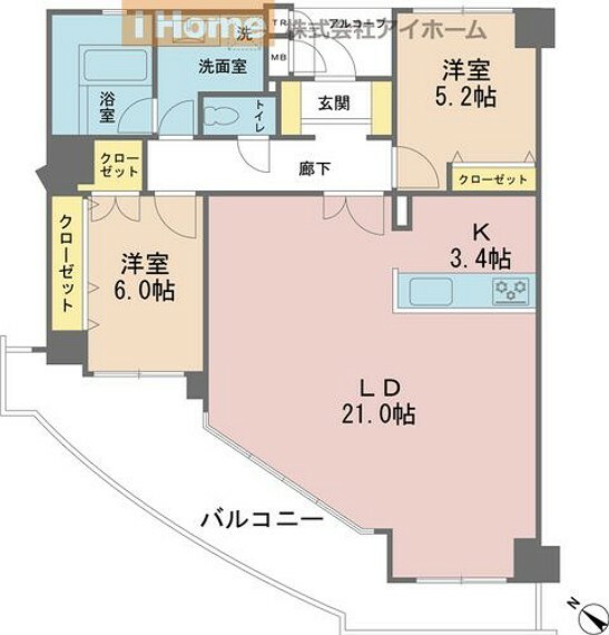 間取り図 令和5年7月フルリノベーション済みの2LDK。2階部分の南西向きにつき陽当り良好。