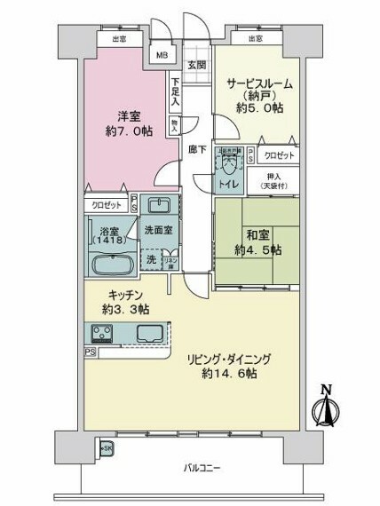 グランフォレスト西津田2番館(2LDK) 8階の間取り