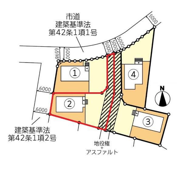 区画図 【2号棟区画図】土地面積262.24平米（79.32坪）・駐車2台可能（車種によります）