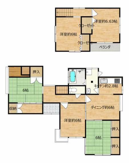 間取り図 【RF後予定間取図】土地418.10平米・建物119.89平米2階建5DK。ダイニングの扉を外すと広々としたリビングとしてお使い頂けます。