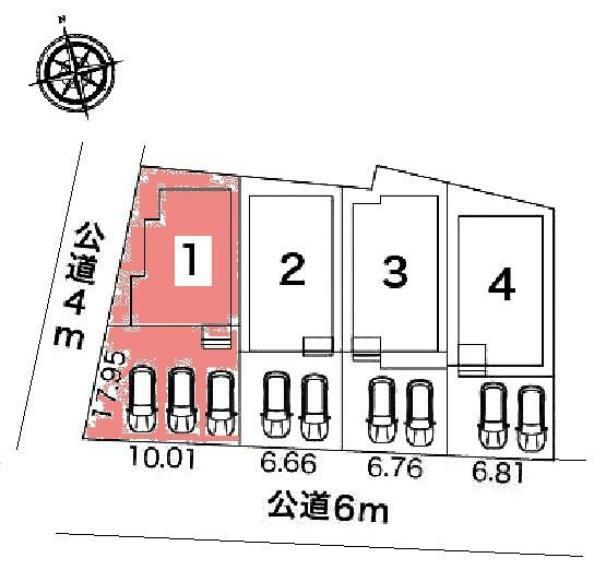 区画図 敷地面積:142.88平米　駐車3台可能