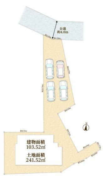 区画図 土地面積は73坪以上のゆとりある敷地！来客時時にも困らない駐車スペースです。