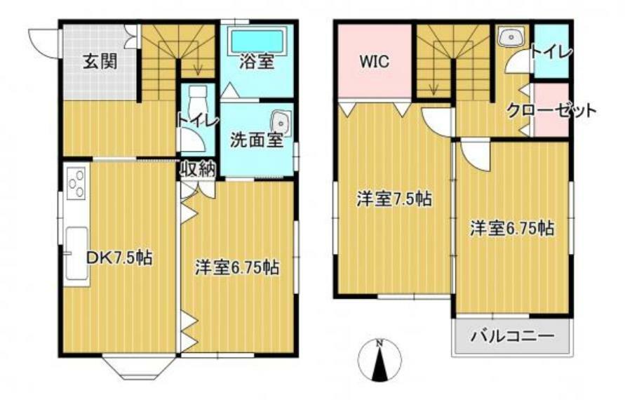 間取り図 【間取図】間取図の様子です。3DKの間取です。1階は可動式の折れ戸によって仕切れるため、2LDKとしてもお使いいただけます。