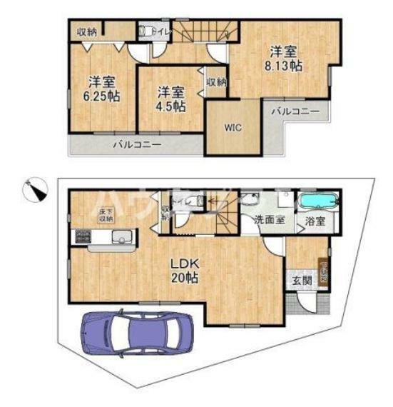 間取り図 各居室収納がしっかり確保された3LDK