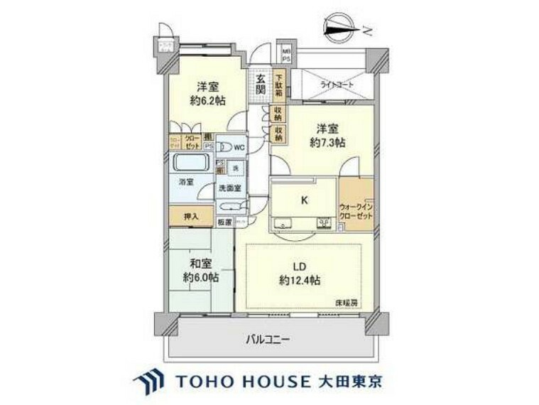 間取り図 3LDK、専有面積80.41m2、バルコニー面積14.94m2