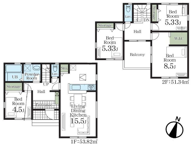 間取り図 5号棟　4080万 土地面積160.11m2 建物面積105.16m2　（建築確認時）