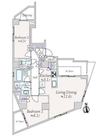 センチュリー初台(2LDK) 7階の間取り