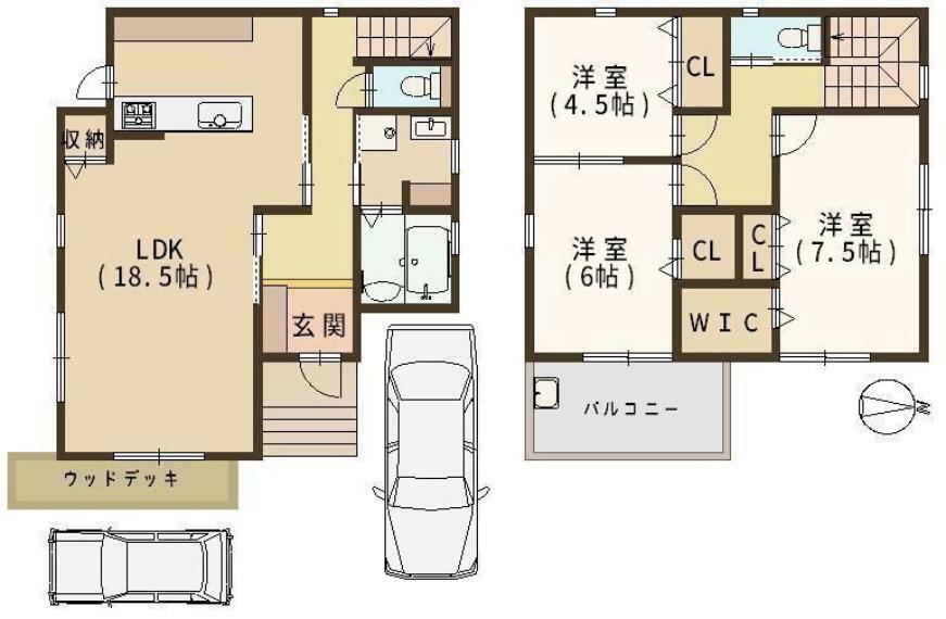 間取り図 間取 駐車2台可能（車種による）