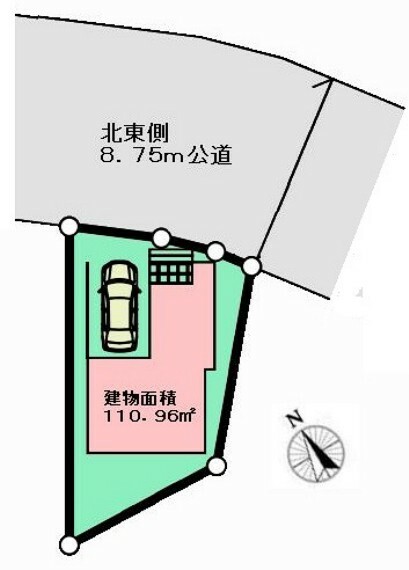 区画図 ■前面道路は北東側8.75m公道で車庫入れもスムーズ