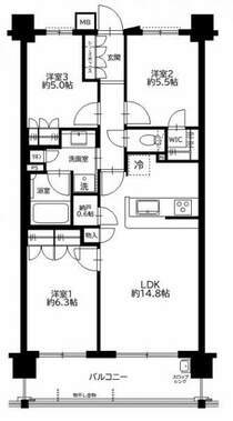 間取り図　3LDK　ペット飼育可（細則有）築13年デザイン性のあるマンション！