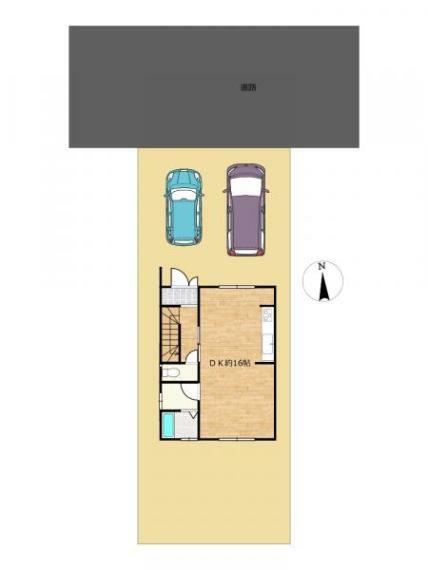 区画図 敷地面積142.69m2（43.16坪）です。敷地の北側が幅員6mの公道に接しています。交通量は少ないので落ち着いて暮らせますよ。