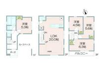 B区画建物参考プラン建物価格:2070万円建物面積:104.61m2（車庫・ポーチ部分13.69m2含む）各居室6帖以上なので部屋割りでもめることもありませんね。