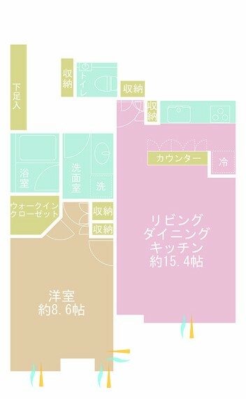 間取り図 1LDK、専有面積58.01m2、バルコニー面積4.76m2