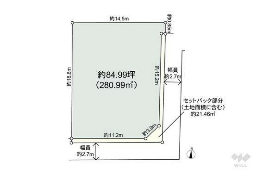 土地図面 建築条件のない整形地。お好きなハウスメーカー・工務店で建築可能です。南東角で日当たりも良好！