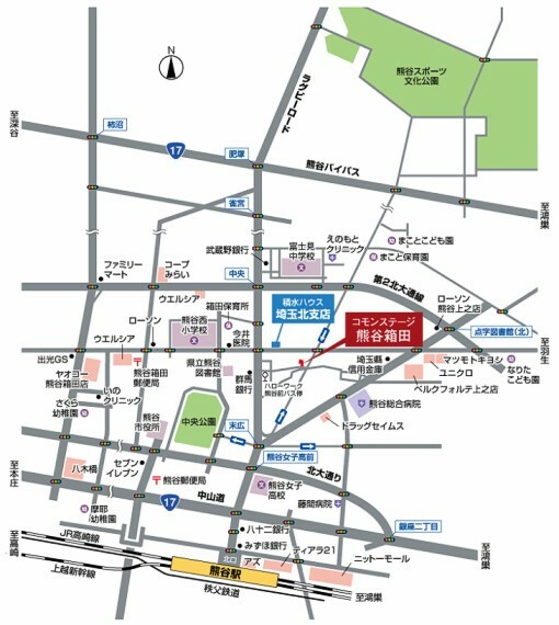 区画図 現地案内図車での移動は、幹線道路17号線や熊谷バイパスへのアクセスが良くスムーズです。