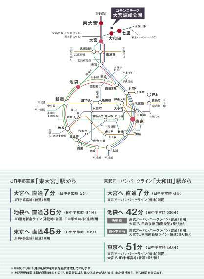 区画図 電車アクセスJR「東大宮」駅と東武「大和田」駅、「七里」駅の3駅利用可能です。