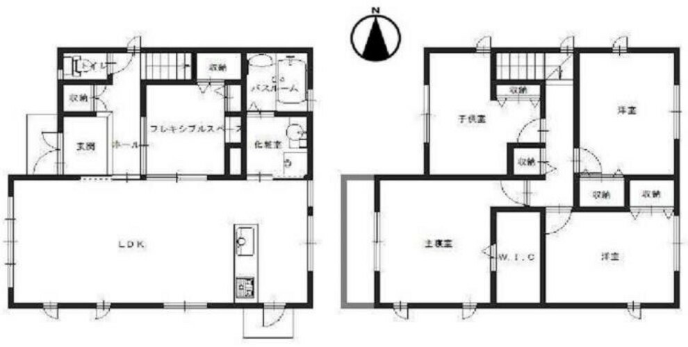 間取り図 収納スペース充実　フリールームは、書斎やファミリークローゼットとしてもご使用いただけます