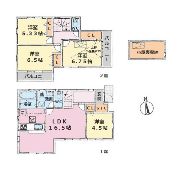 間取り図 ■建物面積:90.91平米の2階建て4LDK＋小屋裏収納付き新築戸建