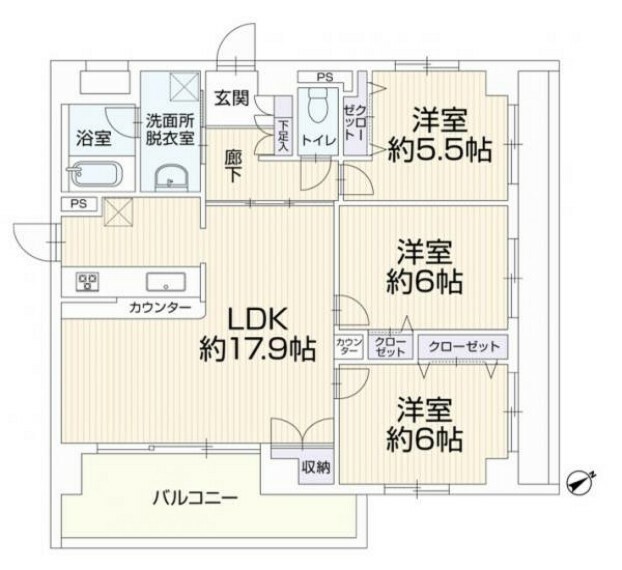 間取り図 マンションでは珍しいLDKの広さとお部屋数が確保されております。