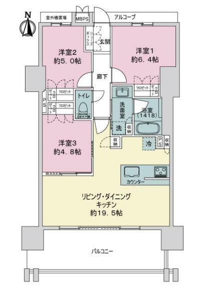ワコーレ　ザ・神戸旧居留地レジデンスタワー(3LDK) 2階の間取り