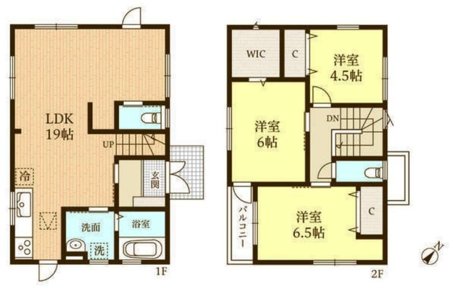 間取り図 LDK約19帖！ご家族でゆったりとお過ごしいただけます！ご家族の会話が弾むリビングイン階段！笑顔と絆をつなぎます！WICもあり季節物の家電などもお任せください！