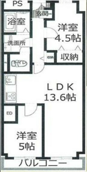 野田パークマンション(2LDK) 5階の間取り