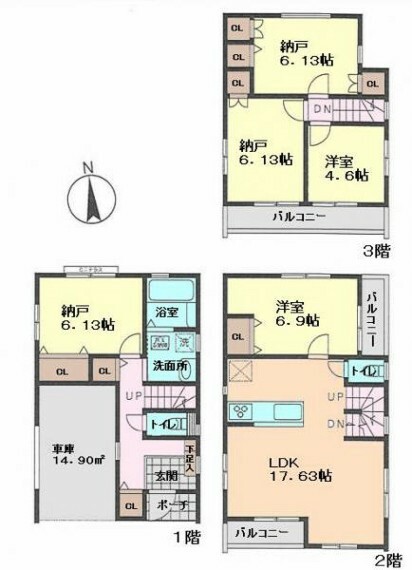 間取り図 ■建物面積:123.37平米の5LDKタイプ＋車庫付き新築戸建