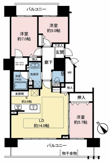 間取り図 東西線「琴似」駅まで徒歩8分、15階建14階住戸、専有面積81.29平米の3LDK！