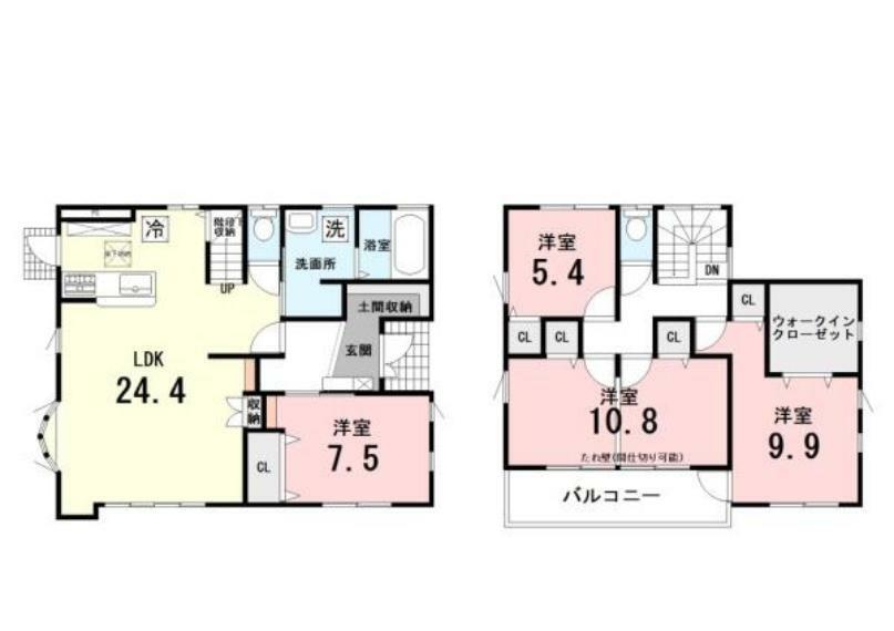 間取り図 【オール電化】IHコンロや食洗器等、設備充実です。5LDK可変型■2F10.8帖の洋室を将来2部屋に分けられます！ご見学ご希望の際はお気軽にお問い合わせください。