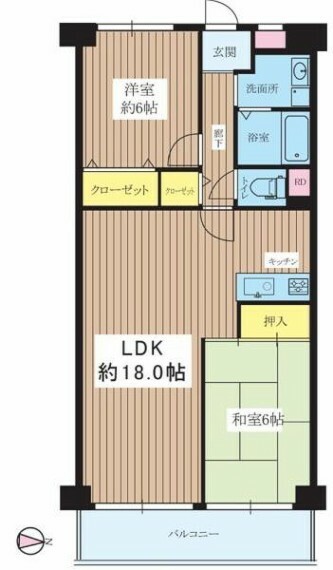 新大阪第一グリーンマンション(2LDK) 7階の間取り