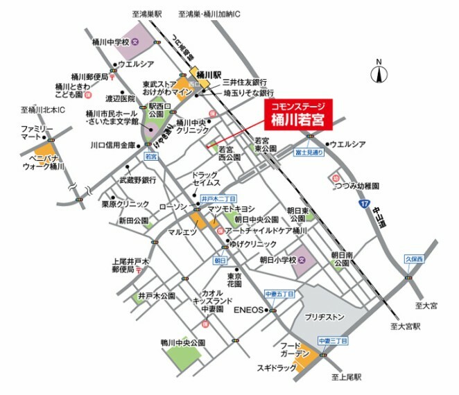 区画図 現地案内図車での移動は、国道17号線を利用してカーライフも快適な暮らしが広がります。