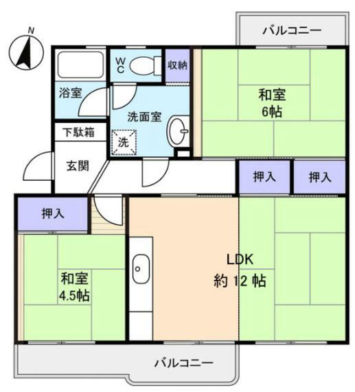 間取り図 3部屋が南に面している日当たり良好のお部屋です