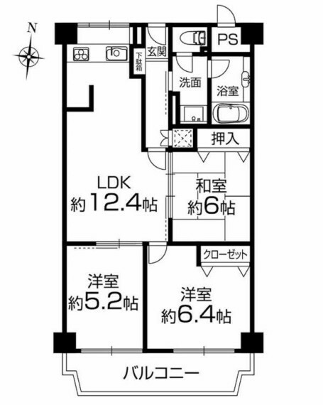 間取り図 南向きバルコニー　浴室乾燥機付き