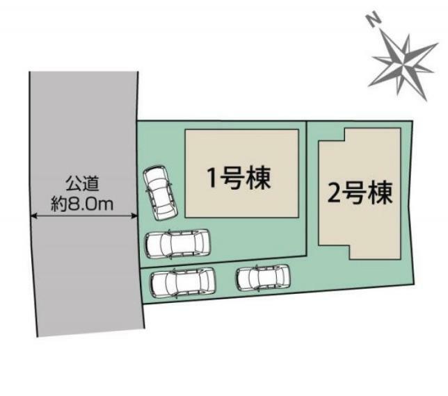 区画図 「青葉区奈良町」新築分譲2階建てです！　北西公道8Mに面す整形地！