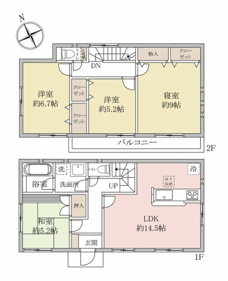 間取り図 4LDKの広々とした室内です。全居室に収納がございます。床下収納のある対面式キッチンです。