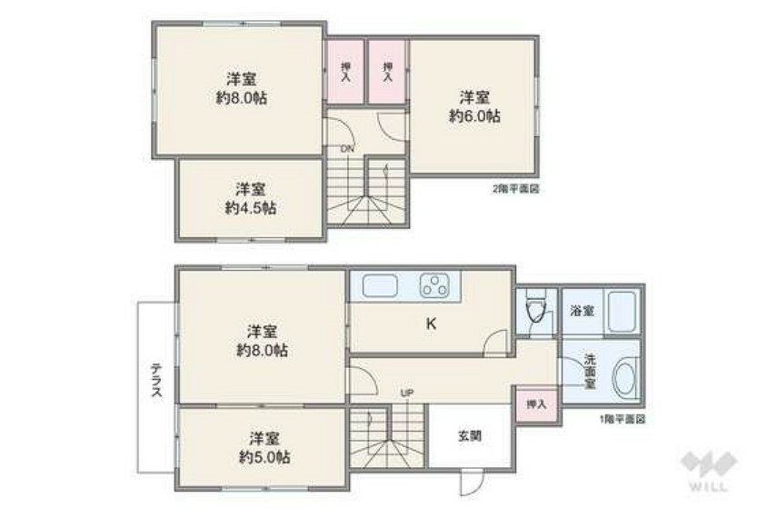 間取り図 間取りは延床面積90.05平米の5DK。