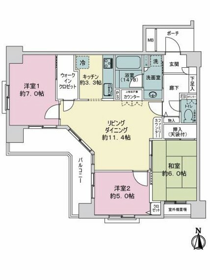 エルフィーノ新小岩親水公園(3LDK) 10階の間取り