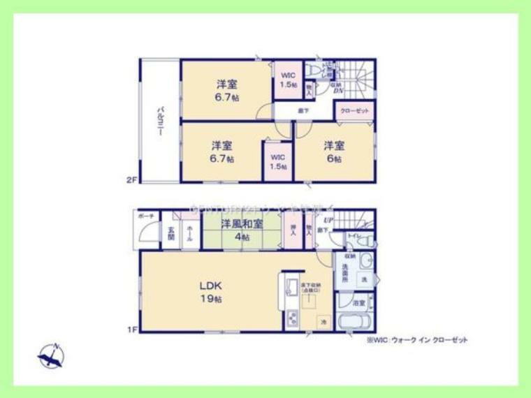 間取り図 4LDK。土地125.14平米（約37.85坪）建物100.44平米（約30.38坪）。収納豊富な全室収納付き。