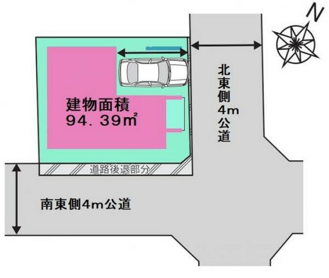 区画図 ■南東側4m公道×北東側4m公道の角地で陽当り良好